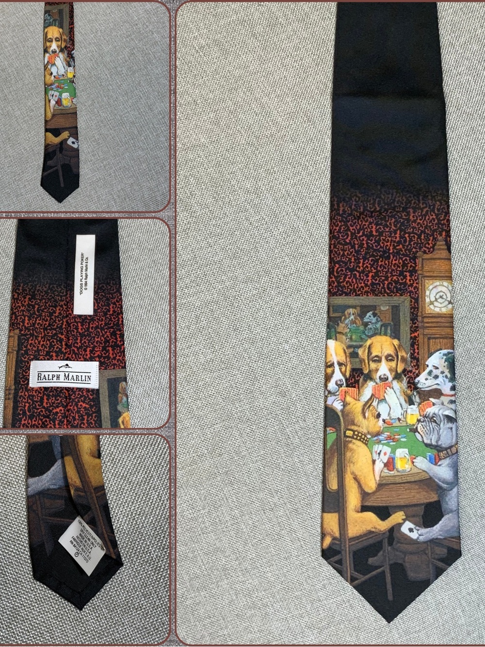 Ralph Marlin Dogs Playing Poker Novelty Tie